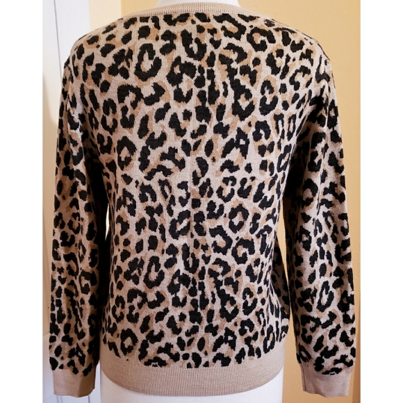 J. Crew Merino Wool Leopard Sweater Animal Print Tan Gray Knit - Picture 5 of 7